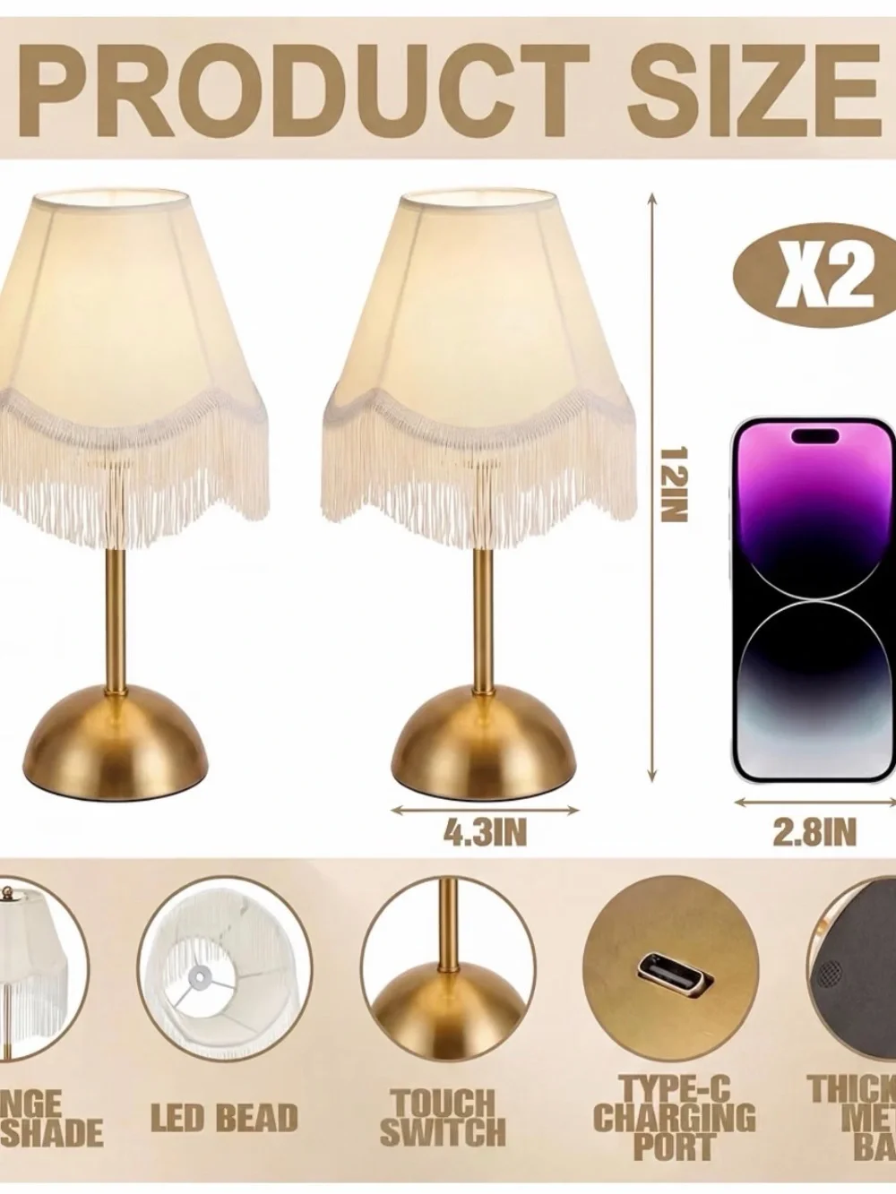 Fringed White Shade Table Lamp with Gold Base - Home Accents Lanterns